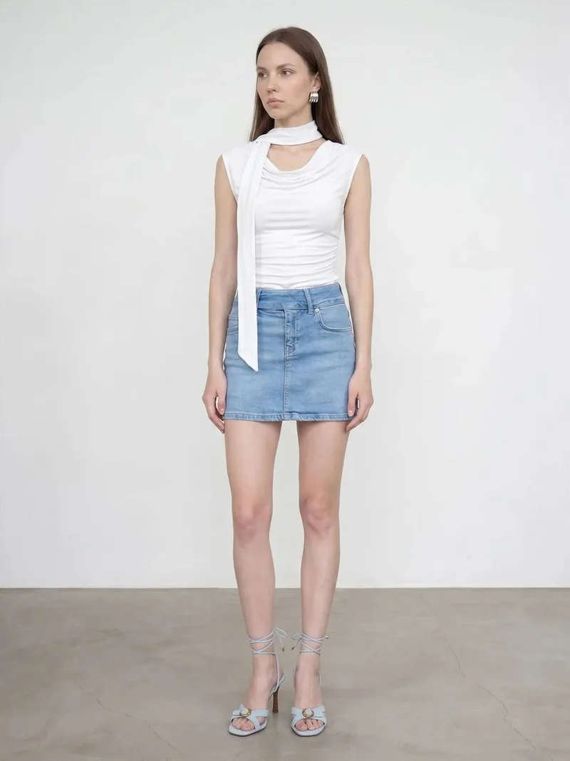 ديلفين DILVIN Sleeveless Cowl Neck Jersey Blouse