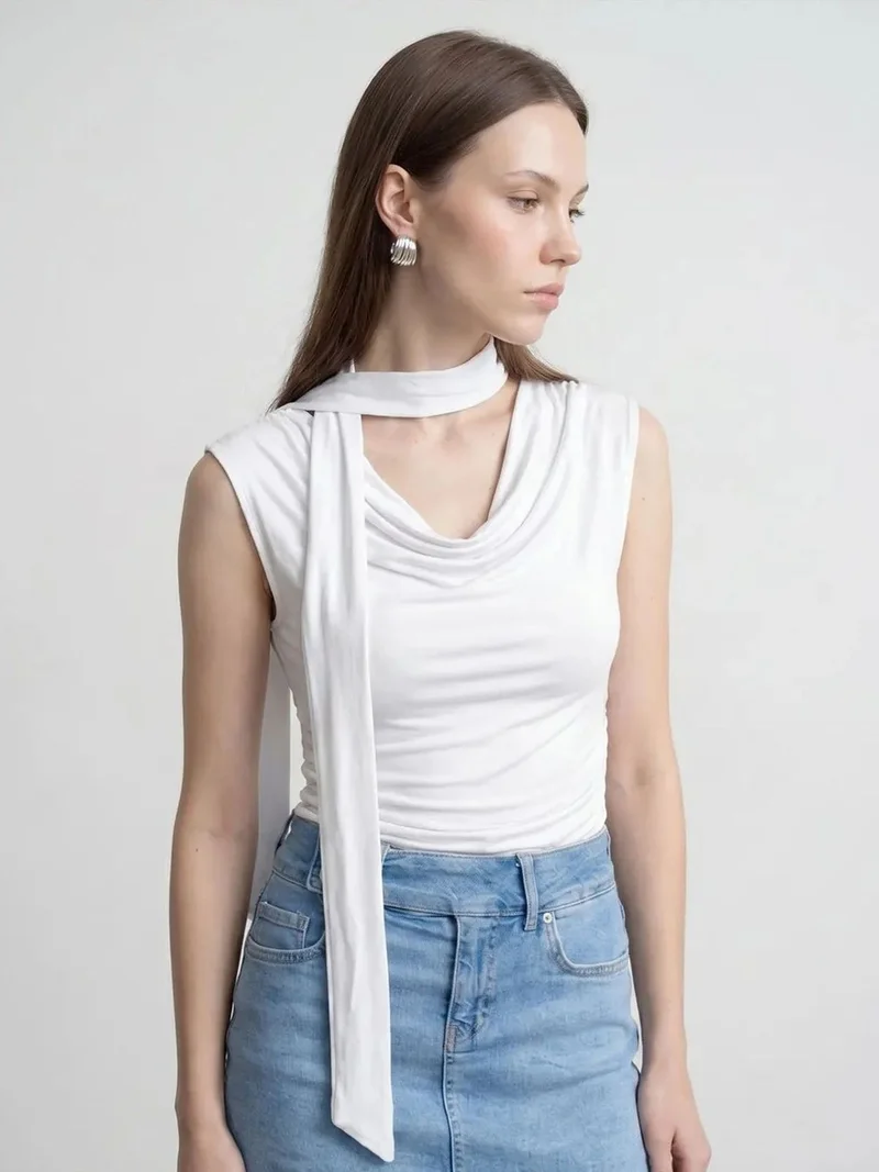 ديلفين DILVIN Sleeveless Cowl Neck Jersey Blouse