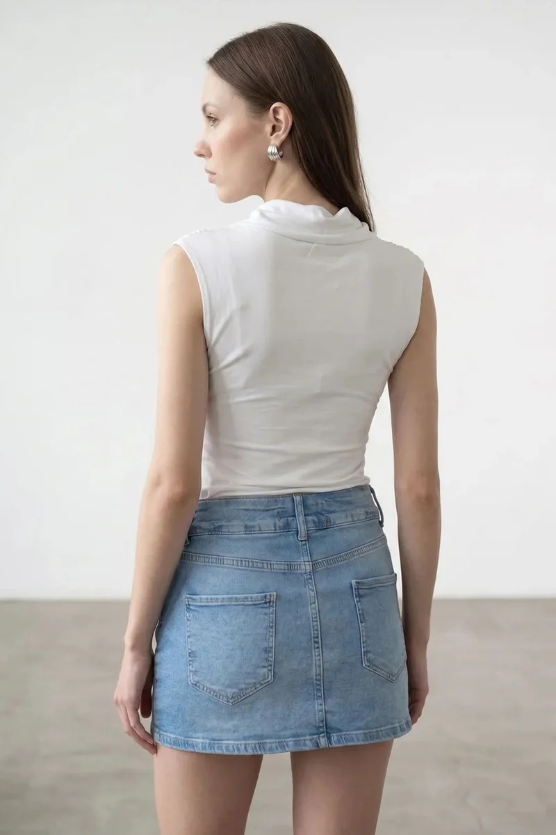 Dilvin White DILVIN Sleeveless Cowl Neck Jersey Blouse for Women | Best Price UAE