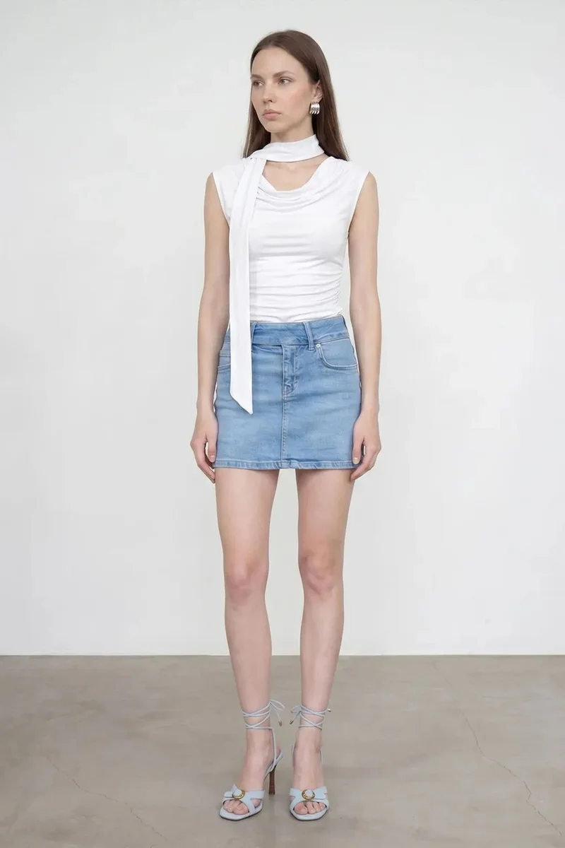 Dilvin White DILVIN Sleeveless Cowl Neck Jersey Blouse for Women | Best Price UAE