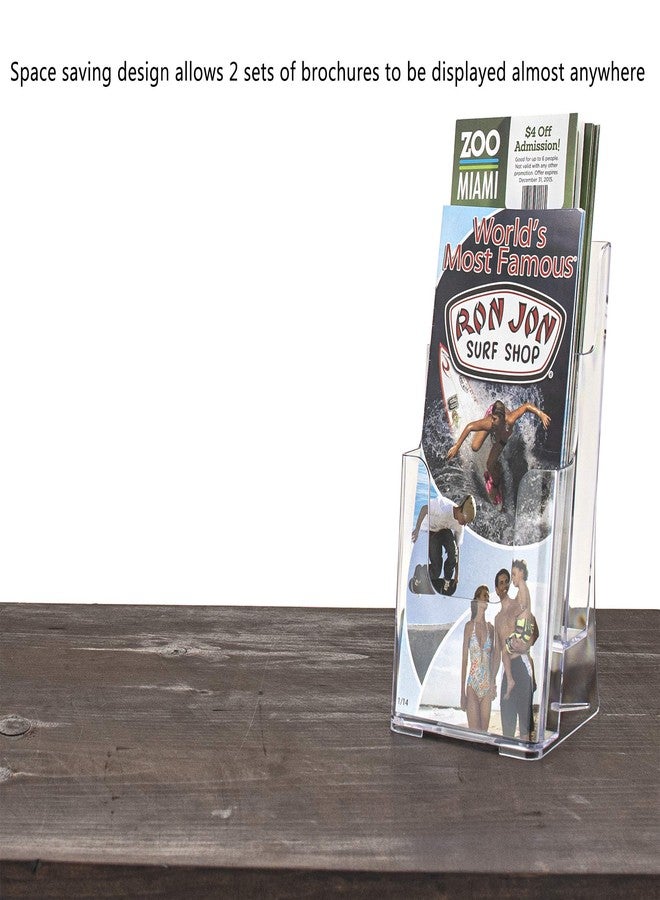 Marketing Holders Brochure Holder for 4" Trifolds Multi Tier 2 Pocket Organizer Clear Acrylic Countertop or Wall Mount Space Saving Pamphlet Dispenser with Hanging Hardware - Image 2