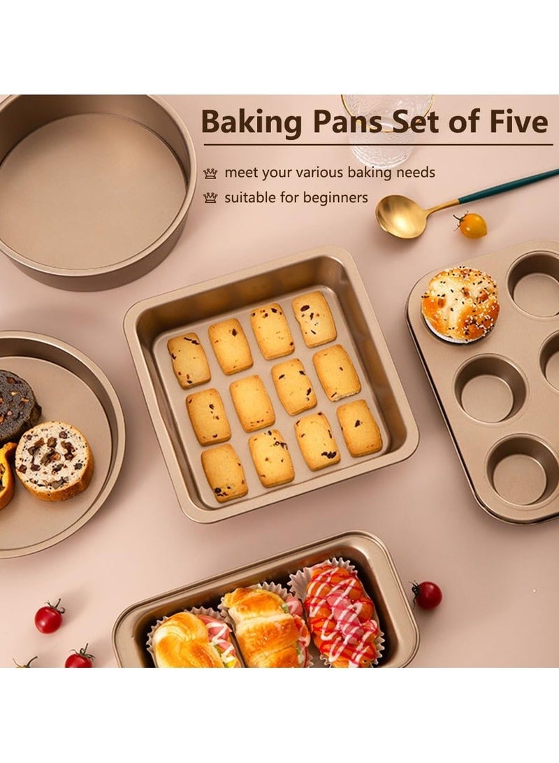 VINNYSEN مجموعات قوالب الخبز، مجموعة أدوات خبز من الفولاذ الكربوني غير اللاصق مكونة من 5 قطع مع صينية كيك مستديرة وصينية بيتزا مستديرة وصينية بسكويت ورغيف و6 قوالب مافن ومجموعات خبز قابلة لإعادة الاستخدام لمختلف مشاهد الخبز - Image 4