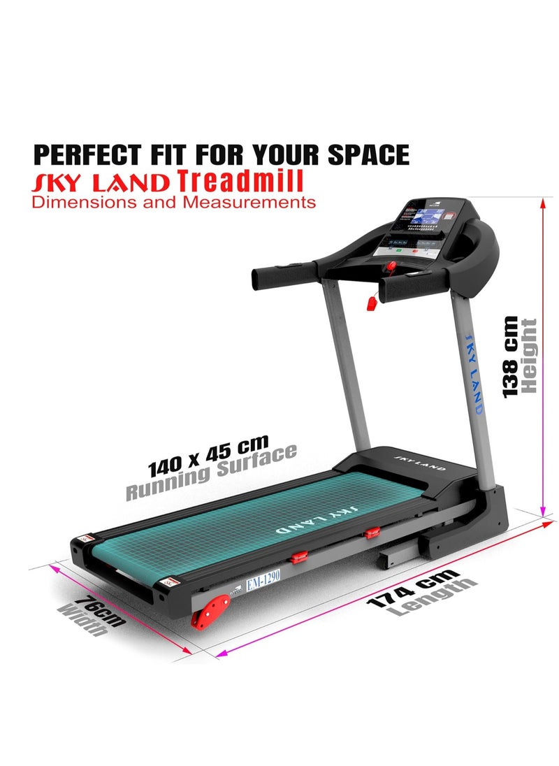 Sky Land - 6HP Treadmill with Manual Incline, Bluetooth Speaker, Hydraulic Assist & 25 Programs | Foldable Running Machine for Home Gym & Office – EM-1290, Black | جهاز السير المتحرك - Image 1