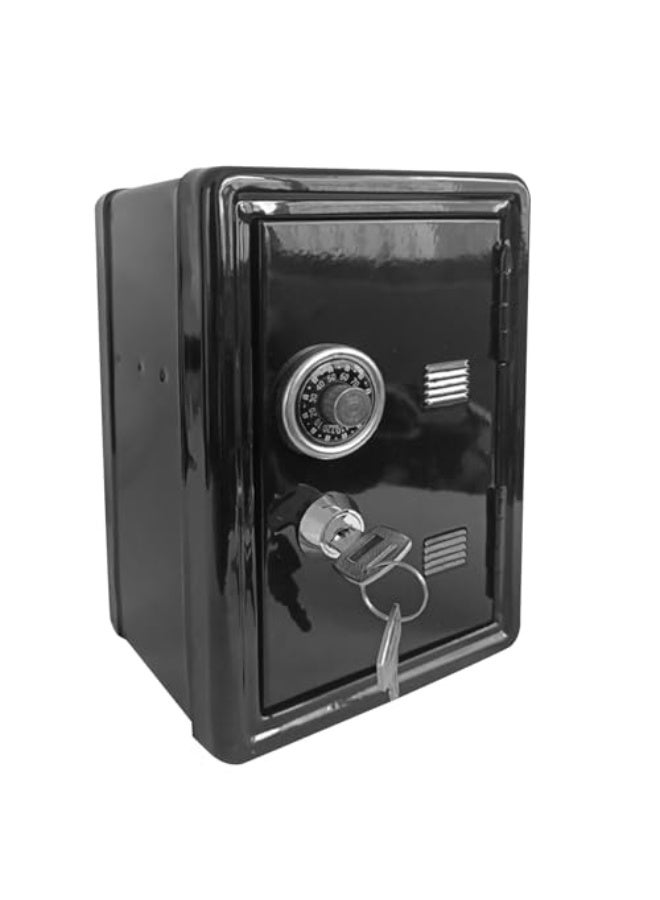 Mini Money Box, All-metal Coin-Operated Safe Security Box with Key Lock for Home, School, Office, Cash Coins Saving Pot, Money Storage Box for Boys and Girls (Black) - Image 1