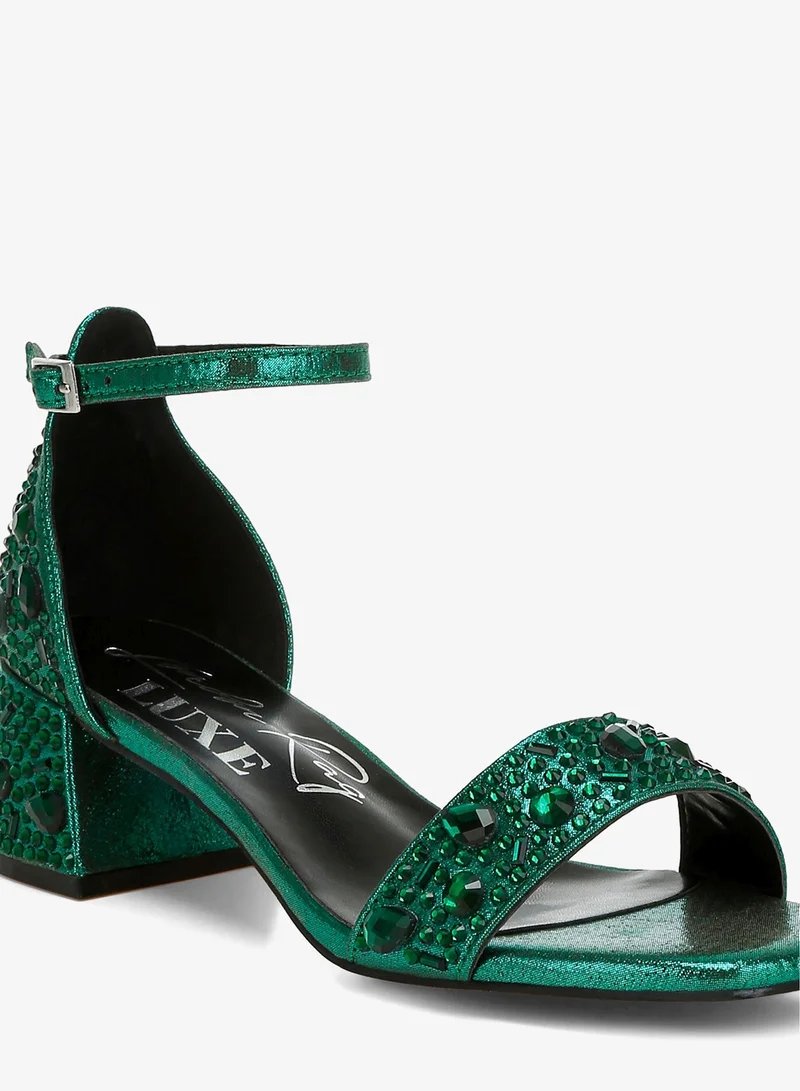 London Rag Green Rhinestone Embellished Shimmer Sandals in Green for Women | Best Price UAE