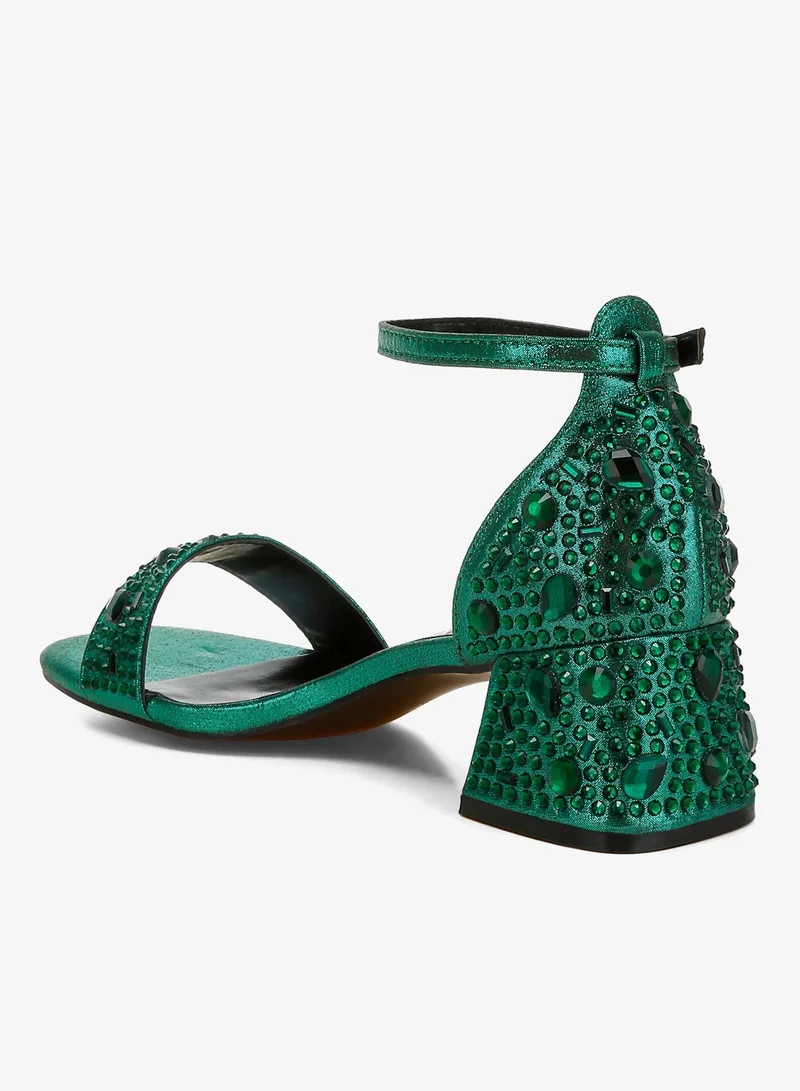 London Rag Green Rhinestone Embellished Shimmer Sandals in Green for Women | Best Price UAE