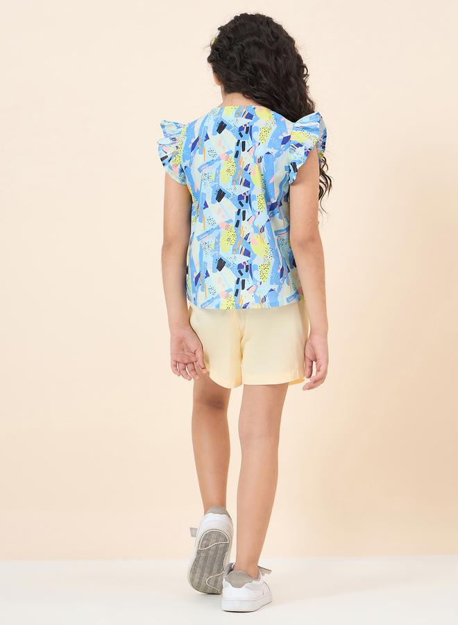 ستايلو بج طقم بلوزة بتفاصيل مكشكشة وياقة على شكل حرف  وشورت من ستايلو بوغ - Image 4