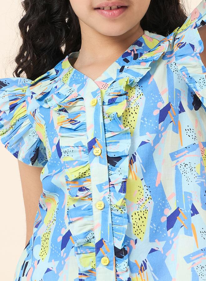 ستايلو بج طقم بلوزة بتفاصيل مكشكشة وياقة على شكل حرف  وشورت من ستايلو بوغ - Image 5