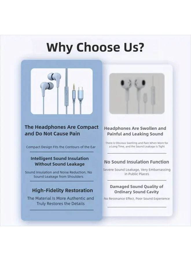 Pink 3 5mm Type C Wired Earbuds with Microphone Bass Stereo Sound for Smartphone - Image 5