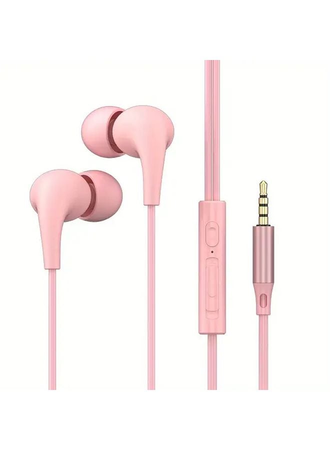 Pink 3 5mm Type C Wired Earbuds with Microphone Bass Stereo Sound for Smartphone - Image 1