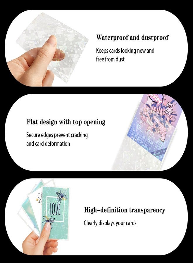 SNOMEL 200 Pieces Laser Flashing Photo Card Sleeves, Heart-Shape Rainbow Star Gemstone Transparent Trading Card Sleeves, Holographic Protective Cover Film for Photos Tickets (2.5" x 3.5") - Image 4
