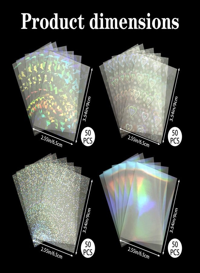 SNOMEL 200 Pieces Laser Flashing Photo Card Sleeves, Heart-Shape Rainbow Star Gemstone Transparent Trading Card Sleeves, Holographic Protective Cover Film for Photos Tickets (2.5" x 3.5") - Image 2