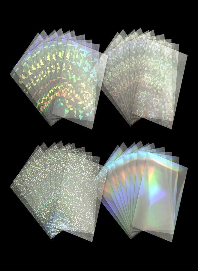SNOMEL 200 Pieces Laser Flashing Photo Card Sleeves, Heart-Shape Rainbow Star Gemstone Transparent Trading Card Sleeves, Holographic Protective Cover Film for Photos Tickets (2.5" x 3.5") - Image 1