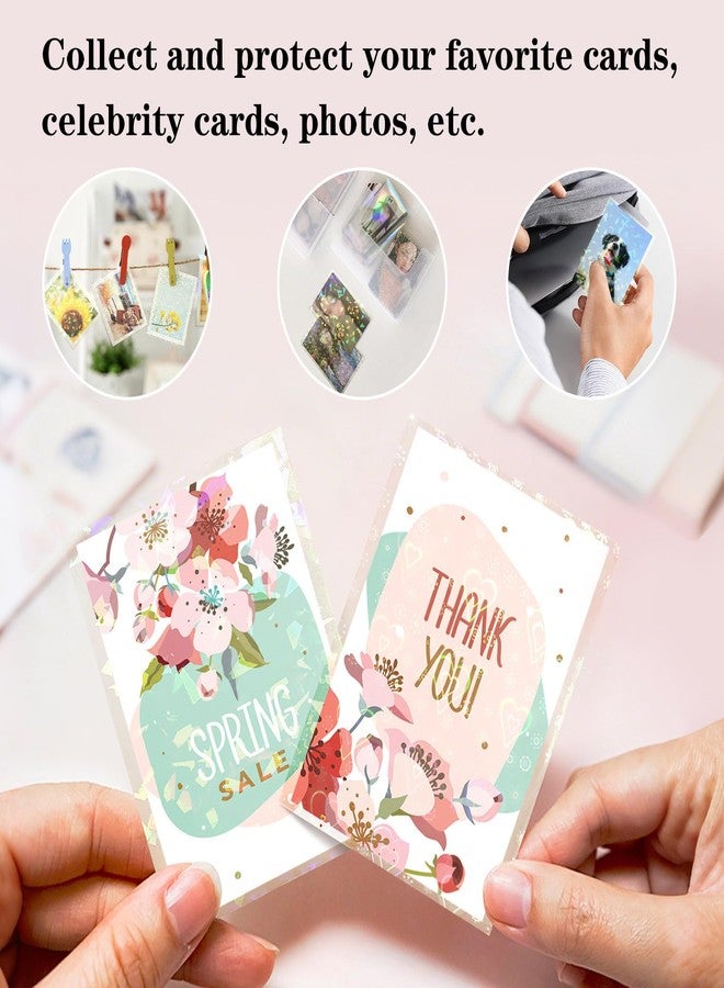 SNOMEL 200 Pieces Laser Flashing Photo Card Sleeves, Heart-Shape Rainbow Star Gemstone Transparent Trading Card Sleeves, Holographic Protective Cover Film for Photos Tickets (2.5" x 3.5") - Image 5