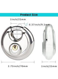 HEADLY Silver HeavyDuty Steel Disc Padlock 90 MM Lock and 2 Keys Round Security Lock for Garage Door Containers Shutter Locker Warehouse Gates  - Image 2