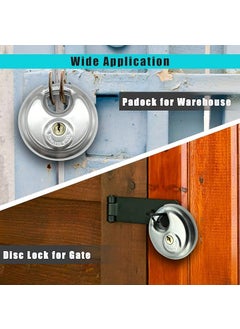 HEADLY Silver HeavyDuty Steel Disc Padlock 90 MM Lock and 2 Keys Round Security Lock for Garage Door Containers Shutter Locker Warehouse Gates  - Image 5