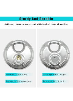 HEADLY Silver HeavyDuty Steel Disc Padlock 90 MM Lock and 2 Keys Round Security Lock for Garage Door Containers Shutter Locker Warehouse Gates  - Image 3