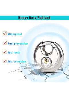 HEADLY Silver HeavyDuty Steel Disc Padlock 90 MM Lock and 2 Keys Round Security Lock for Garage Door Containers Shutter Locker Warehouse Gates  - Image 4