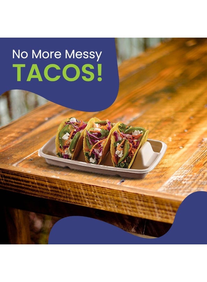 إس إن إتش باكينج صينية حامل التاكو القابلة للتصرف من SNH Packing (عبوة من 60 قطعة) مع غطاء و3 أقسام من ألياف قصب السكر، صحون أو فواصل تقف لأخذ التاكو، مثالية للتاكو الطري/المقسى، آمنة للاستخدام في الميكروويف والفريزر. - Image 5