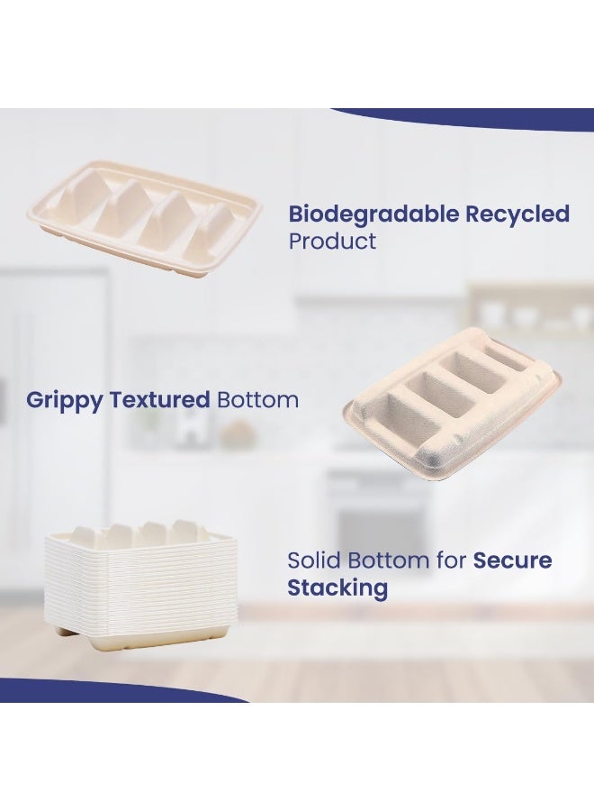 إس إن إتش باكينج صينية حامل التاكو القابلة للتصرف من SNH Packing (عبوة من 60 قطعة) مع غطاء و3 أقسام من ألياف قصب السكر، صحون أو فواصل تقف لأخذ التاكو، مثالية للتاكو الطري/المقسى، آمنة للاستخدام في الميكروويف والفريزر. - Image 3