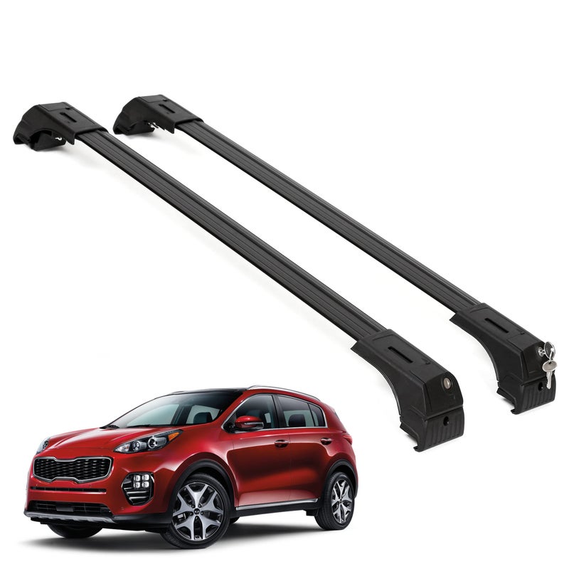 ERKUL Roof Rack Cross Bars for Kia Sportage 20172022  Aluminum Crossbars with Anti Theft Lock for Rooftop  Compatible with Flush Rails  Black