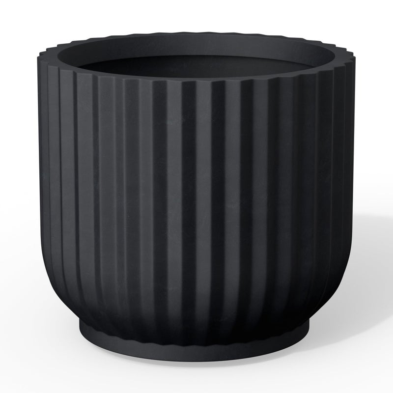 Kante Round Fulted Concrete Planter, 16.7 Inch Dia Large Plant Pot with Drainage Hole for Indoor Outdoor Plants, Modern Decor for Home, Patio, Garden, Black - Image 1