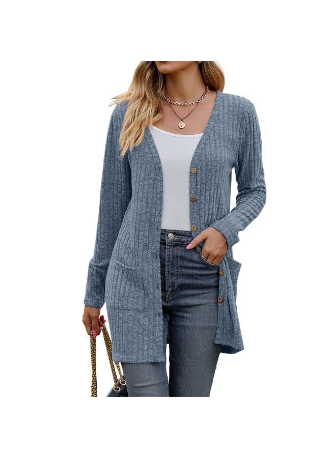 Witsmile Cardigans for Women Trendy Lightweight Open Front Knit Casual Long Cardigan Outwear with Pockets(Grayish Blue, X-Large) - Image 1
