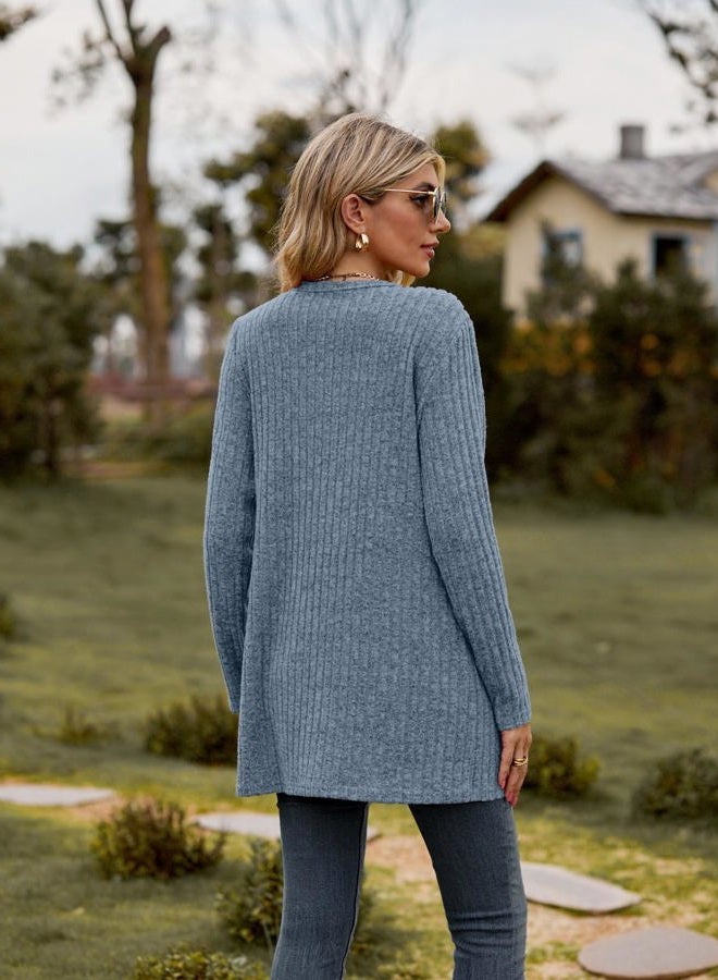 Witsmile Cardigans for Women Trendy Lightweight Open Front Knit Casual Long Cardigan Outwear with Pockets(Grayish Blue, X-Large) - Image 2