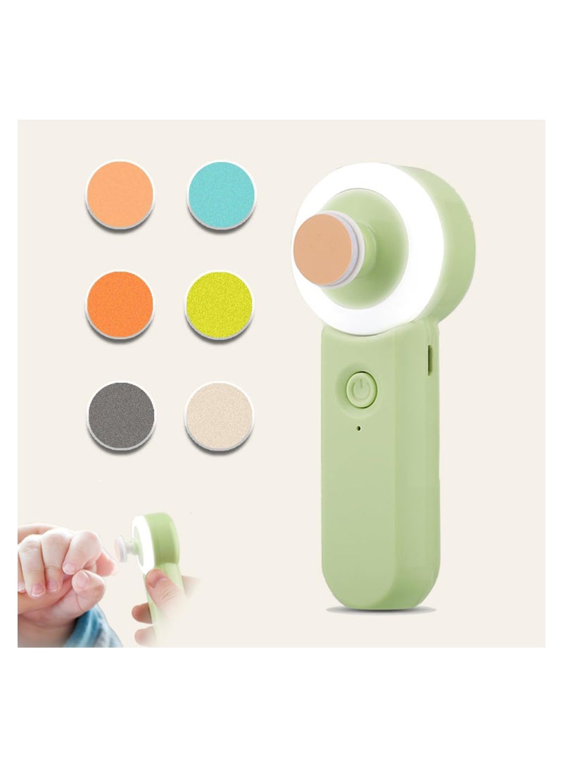 Excefore Baby Electric Nail Buffer Kit, Safe, Easy Rechargeable Baby Nail File,Baby Nail Trimmer, Ring LED Light, 6 Buffer Pads, Ideal for Newborns, Toddlers, Children's Fingernails/Toenails (Green File) - Image 1