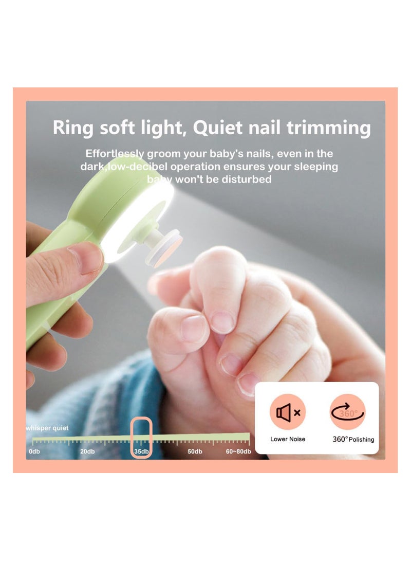 Excefore Baby Electric Nail Buffer Kit, Safe, Easy Rechargeable Baby Nail File,Baby Nail Trimmer, Ring LED Light, 6 Buffer Pads, Ideal for Newborns, Toddlers, Children's Fingernails/Toenails (Green File) - Image 2