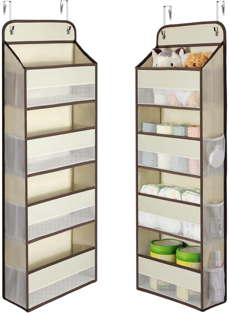 Yecaye Hanging Over the Door Organizer 1 Pack, 35.2lbs Load Toy Stuffed Animal Storage, Swing-proof Bathroom Organizers and Storage for Nursery Newborn Baby Essential Stuff Beige - Image 1