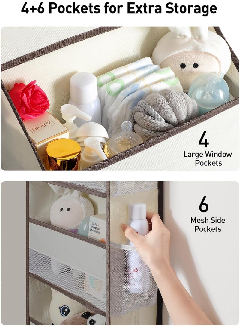 Yecaye Hanging Over the Door Organizer 1 Pack, 35.2lbs Load Toy Stuffed Animal Storage, Swing-proof Bathroom Organizers and Storage for Nursery Newborn Baby Essential Stuff Beige - Image 4
