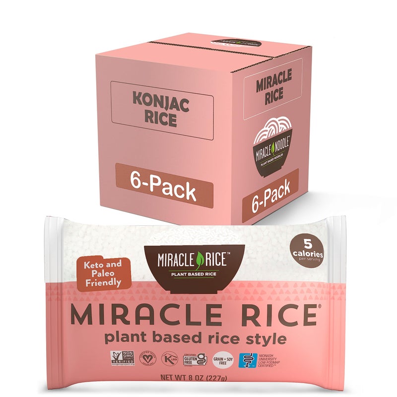 Miracle Noodle Miracle Rice - Plant Based Shirataki Konjac Rice Keto, Vegan, Gluten-Free, Soy Free, Low Carb Rice, Low Calorie Rice, Kosher, Paleo, Dairy Free, Shirataki Rice - 8 Oz, 6-Pack - Image 1