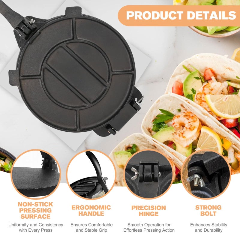 NSIRONS Cast Iron Tortilla Press 12 inch, Heavy Duty Tortilla Pataconera, Flour Tortilla Press with Foldable Handle, Taco press with Some Parchment Paper, Roti Maker, Black - Image 3