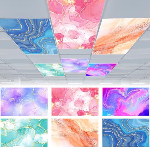 VIHOSE 6 Pcs Fluorescent Light Covers for Ceiling Lights Classroom Magnetic Light Covers Classroom Filters Office School Drop Ceiling, 4 x 2 ft(Marble) - Image 1