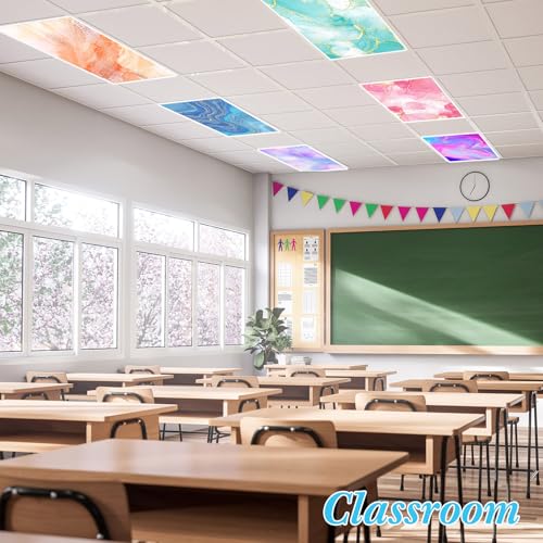 VIHOSE 6 Pcs Fluorescent Light Covers for Ceiling Lights Classroom Magnetic Light Covers Classroom Filters Office School Drop Ceiling, 4 x 2 ft(Marble) - Image 5