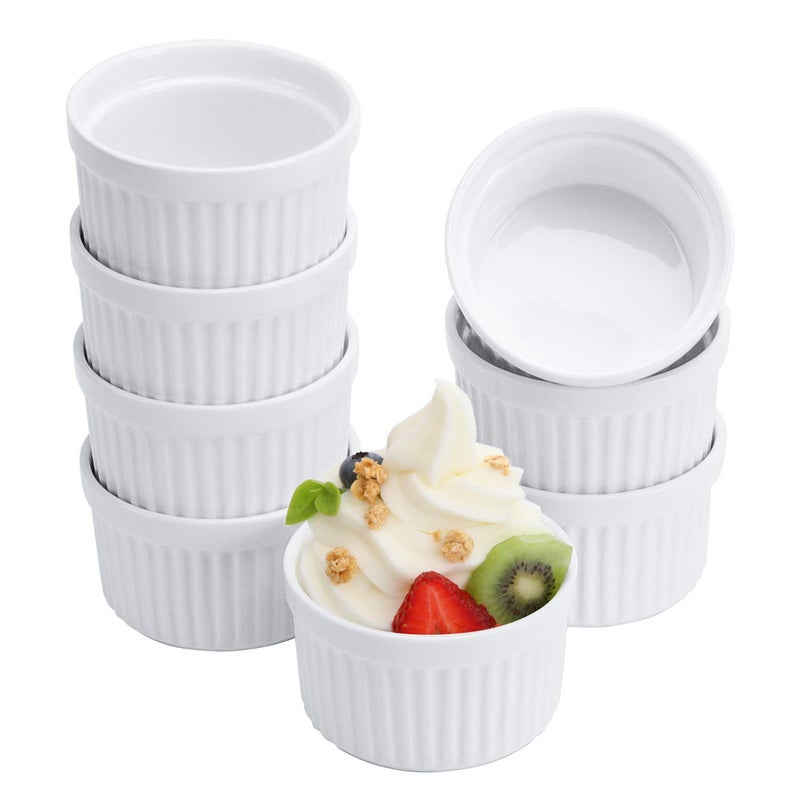 Porcelain Ramekins 4OZSet of 8 Souffle Dishes Oven Safe Ramekin Bowls Serving For Creme Brulee Custard Pudding Mini Desserts Jam Dips Sauces Ramekins For Baking