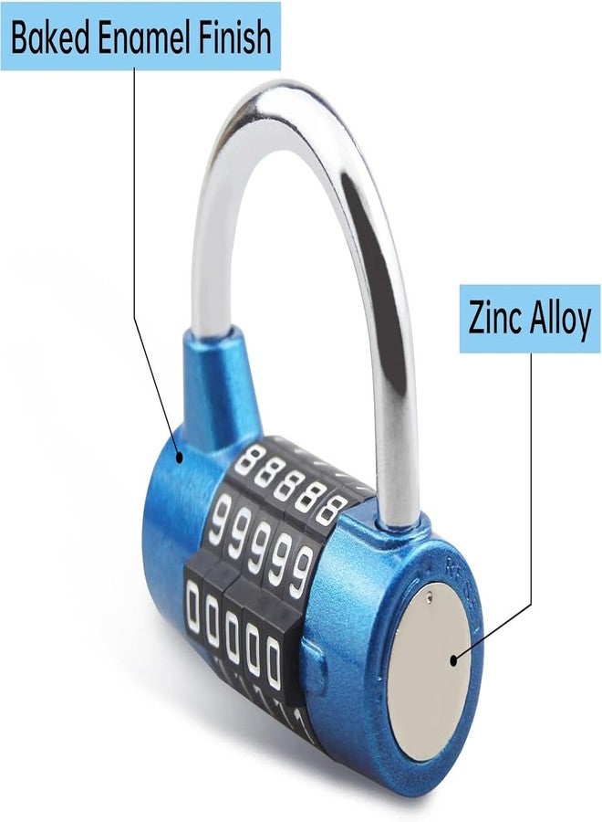GION 5 Digits Large Combination Lock - Black, Red, Blue & Silver 5-Digits Combination Locks Made of Zinc Alloy, Suitable for Summer Promotions and for Use in School Gymnasium Toolboxes (1Pcs) (Blue) - Image 5