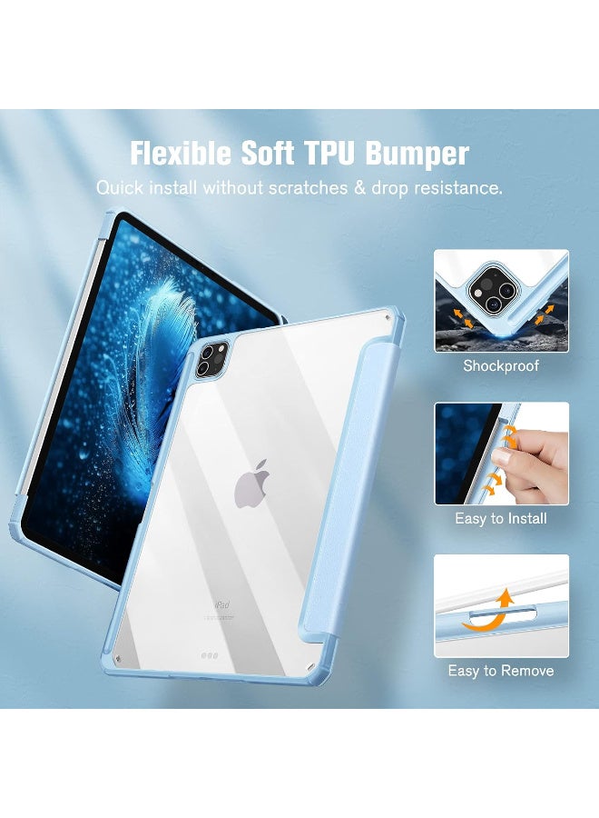 Case for iPad Pro 11 Inch 2022/2021 / 2020/2018 (4th/3rd/2nd/1st Generation) - [Pen Storage] Transparent Clear Shockproof Case, Sky Blue - Image 5