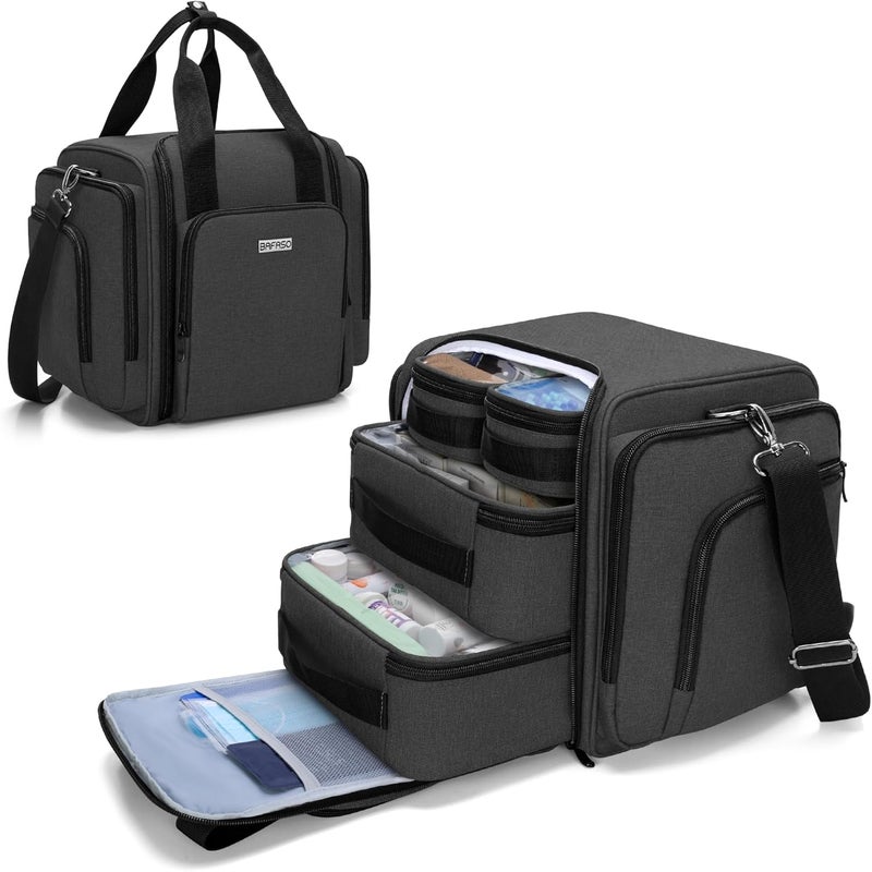 BAFASO Large Pill Bottle Organizer with 4 Inner Removable Pouches, Family First Aid Bag Medicine Bag Come with Shoulder Strap (Bag ONLY), Black