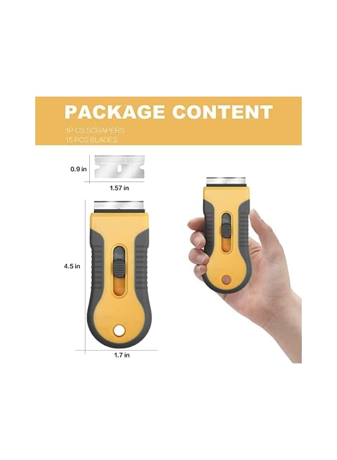 promass 1.5inch Razor Blade Scraper, Glass & Ceramic Hob Scraper Knife Cleaner, With 15 Replaceable Metal Blades, Metal Scraper Comfort Grip, Multi-Purpose Cleaner Scraper For Decals - Image 4