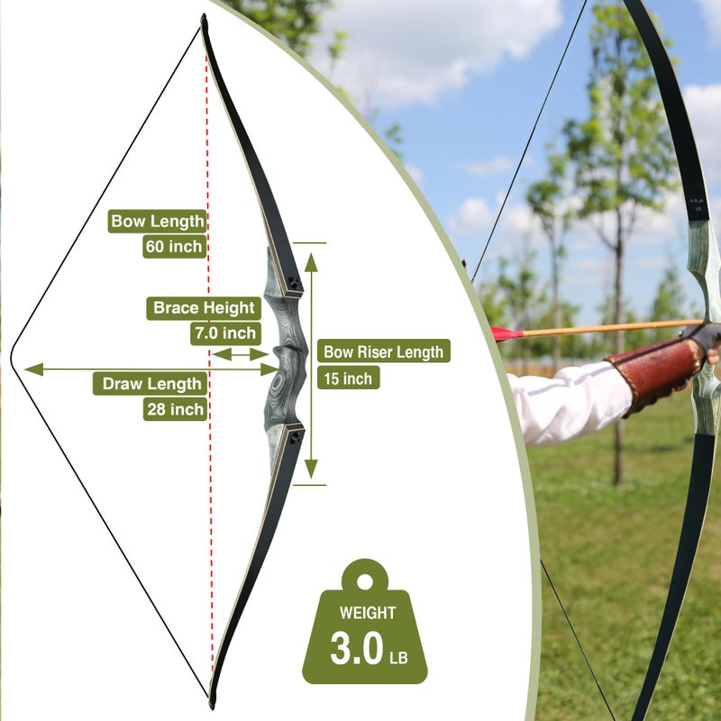 GLURAK Black Hunter Takedown Longbow, GLURAK 60" Wooden Archery Bow Hunting Bow - Right Hand Bow for Beginner Training Practice, 45lb - Image 3