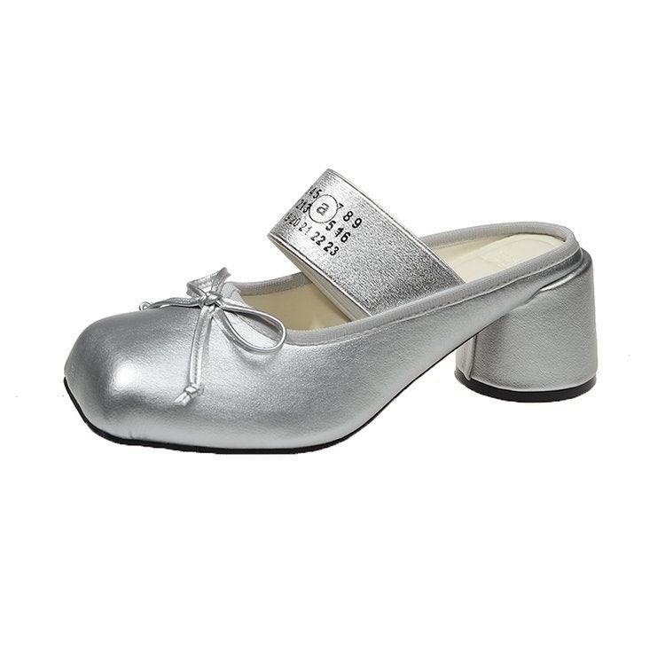 Women's Square Toe Mary Jane Wedge Sandals with Bow - Image 5