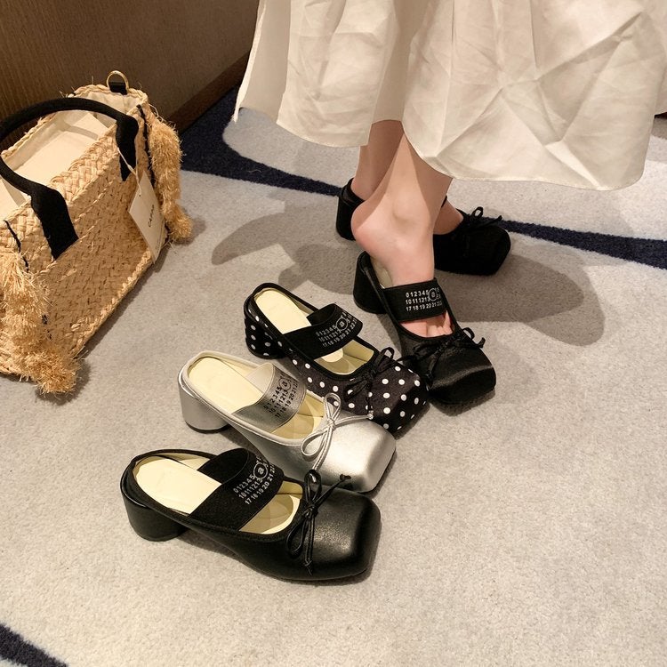 Women's Square Toe Mary Jane Wedge Sandals with Bow - Image 1