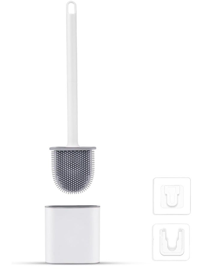 Toilet Brush and Holder Set - Flexible Toilet Bowl Brush Head with Silicone Bristles, Compact Size for Storage and Organization, Ventilation Slots Base (1 Pack, white) - Image 1
