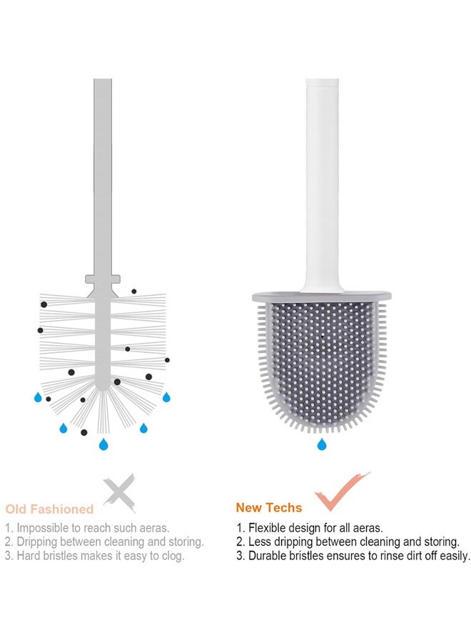 Toilet Brush and Holder Set - Flexible Toilet Bowl Brush Head with Silicone Bristles, Compact Size for Storage and Organization, Ventilation Slots Base (1 Pack, white) - Image 4