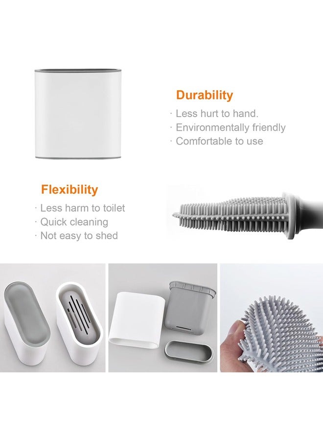 Toilet Brush and Holder Set - Flexible Toilet Bowl Brush Head with Silicone Bristles, Compact Size for Storage and Organization, Ventilation Slots Base (1 Pack, white) - Image 5