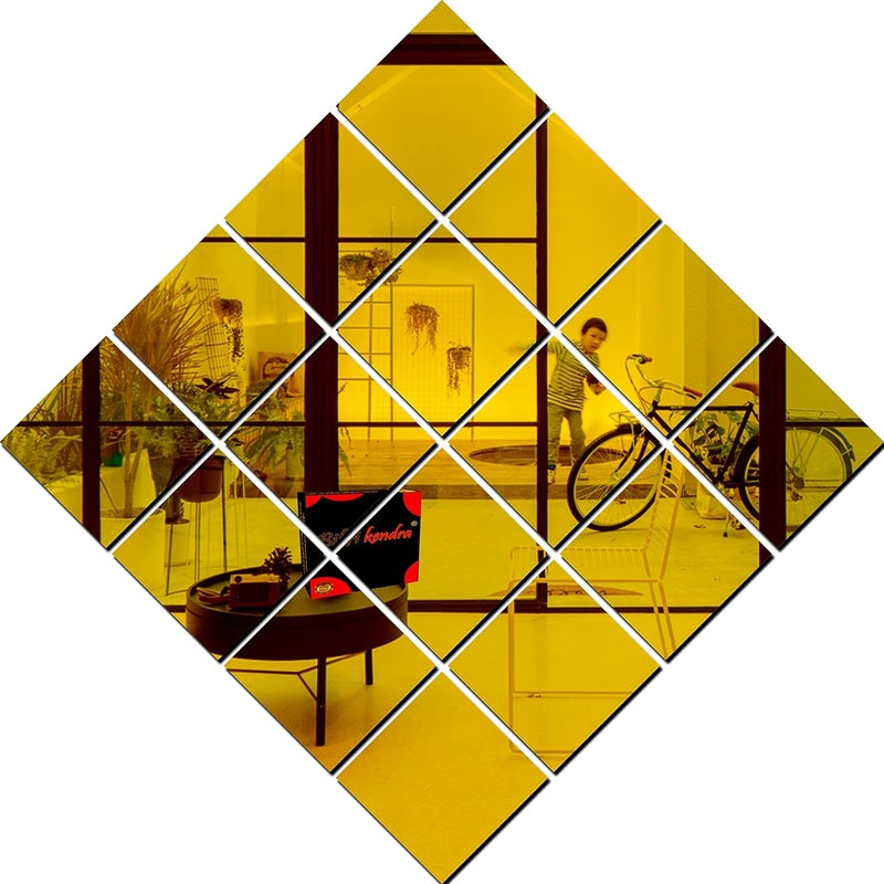 Bikri Kendra 20 Big Square Golden Mirror Stickers for Wall Acrylic Mirror Wall Sticker Wall Mirror Stickers Wall Stickers for Hall Room Bed Room Kitchen Non Glass - Image 1