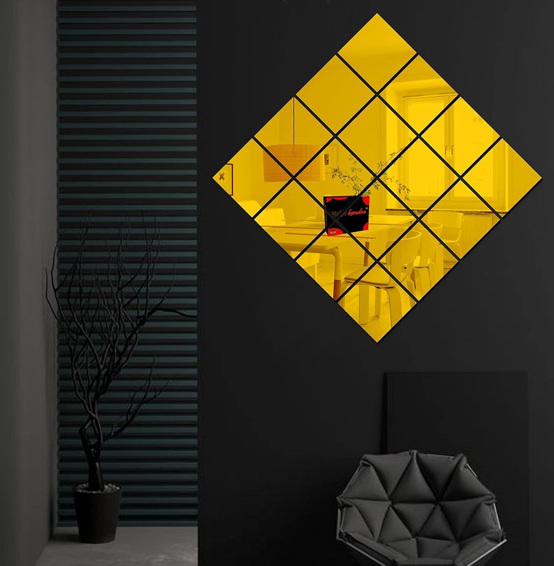 Bikri Kendra 20 Big Square Golden Mirror Stickers for Wall Acrylic Mirror Wall Sticker Wall Mirror Stickers Wall Stickers for Hall Room Bed Room Kitchen Non Glass - Image 5