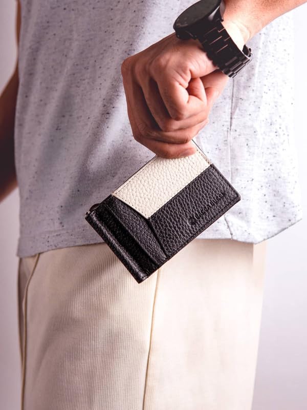 Bacca Bucci Slim Genuine Leather Wallet with Money Clipper Black and White - Image 3
